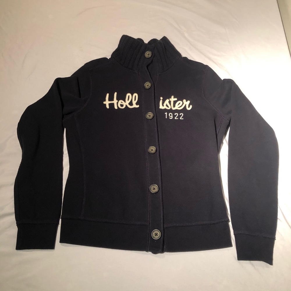 Hollister dark blue button cardigan type sweater